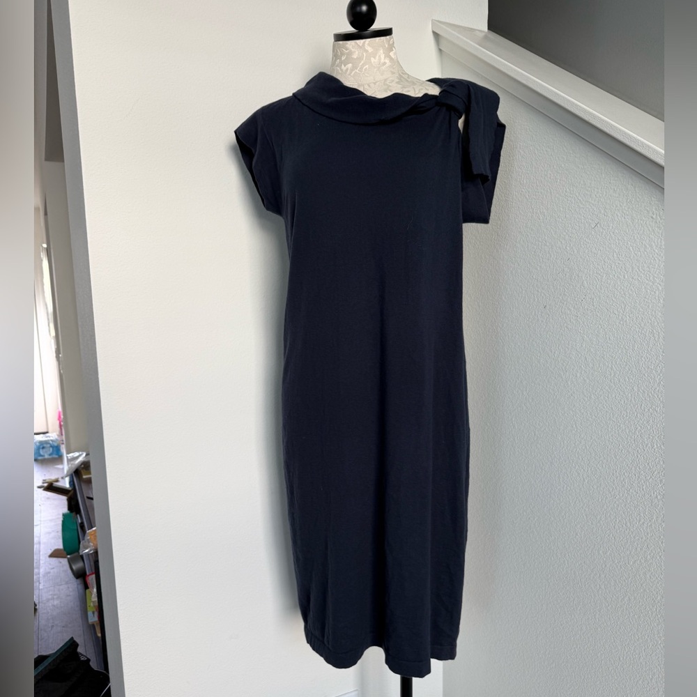 Magaschoni Women's Navy Blue Cashmere Cotton Midi Sweater Dress Medium